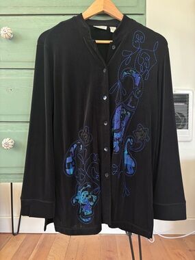 VTG Chico's Travelers cut out paisley Tunic Top Slinky lace button up Sz 2 | L